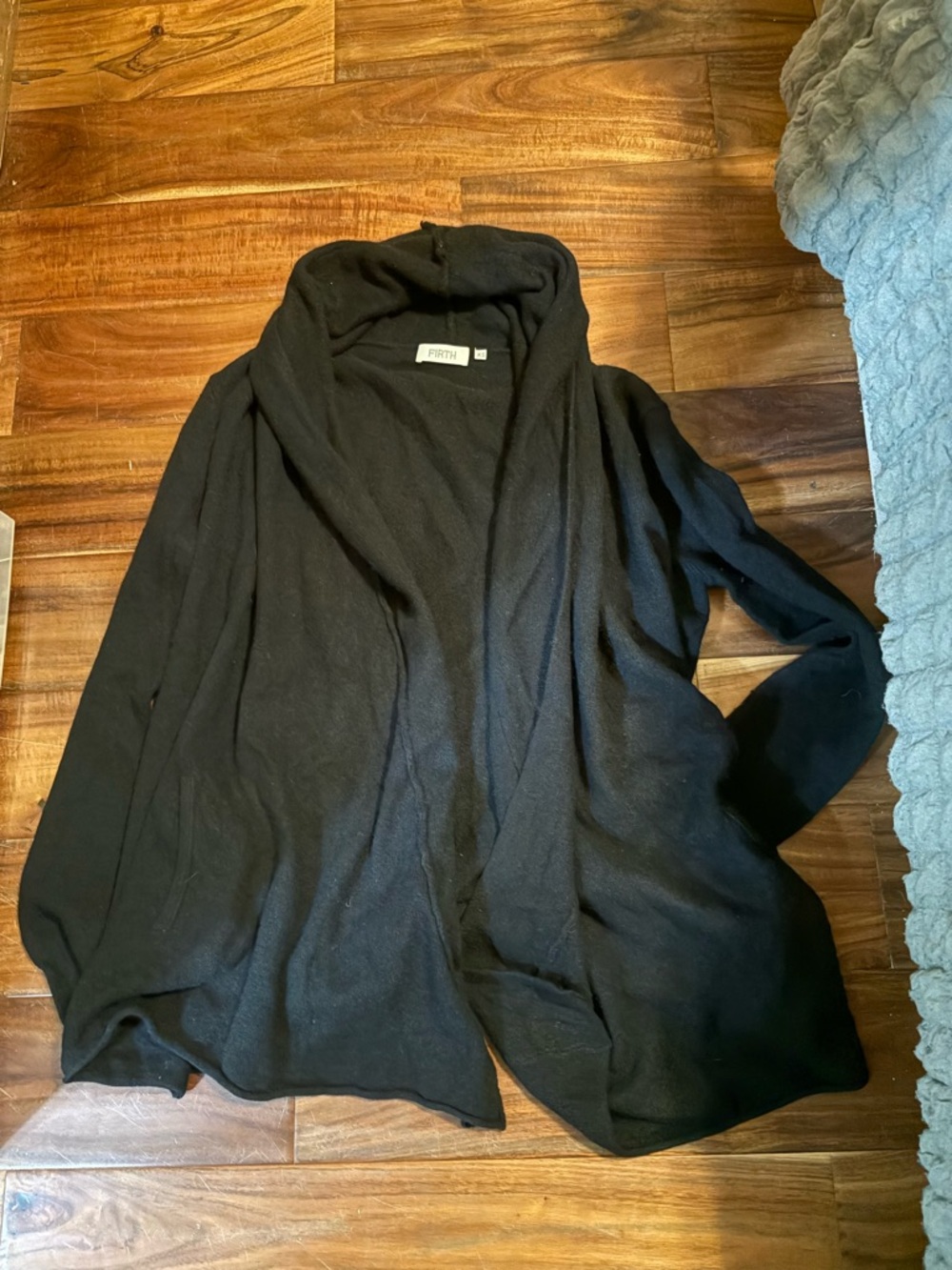 100% Cashmere Black Open Cardigan Drape Front Shawl Collar XS Lightweight (0846)